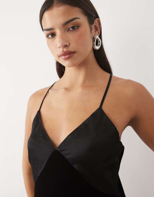 Nobody's Child India satin v-neck cross over back cami top in black, 3 of 4