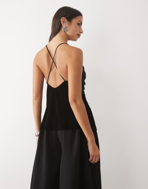 Nobody's Child India satin v-neck cross over back cami top in black, 4 of 4