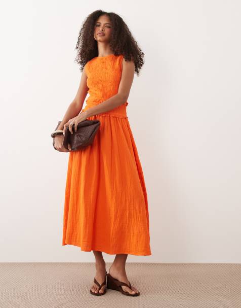 Nobody's Child Ingrid sleeveless shirred bodice midi dress in orange - view 1