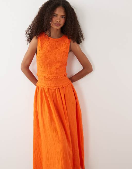 Nobody's Child Ingrid sleeveless shirred bodice midi dress in orange, 3 of 4