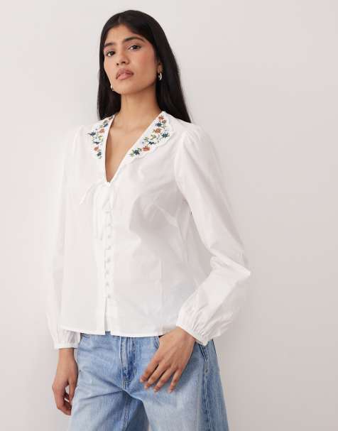 Nobody's Child - Isla - Blusa in popeline bianca con colletto ricamato - view 1