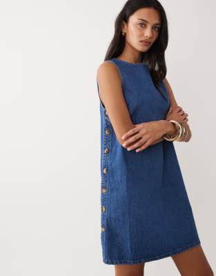 Nobody's Child Izzie Denim Pinafore Mini Dress-blue