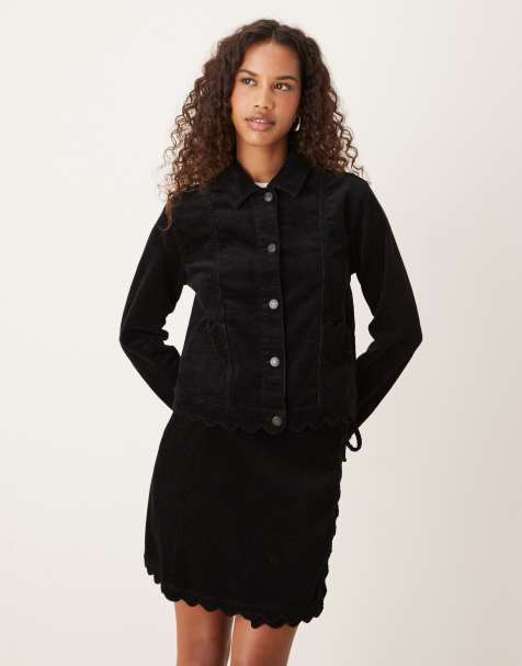 Nobody's Child - Jack van corduroy met geschulpte rand in zwart, deel van co-ord set - view 1