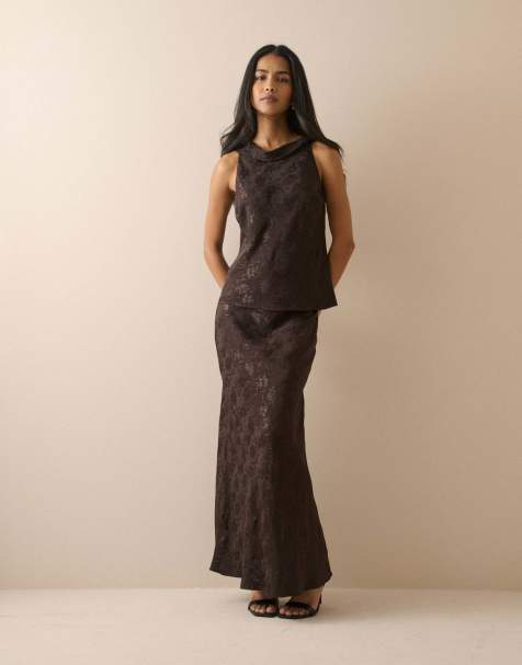 Nobody's Child Jacquard floral satin leila top in brown - view 1