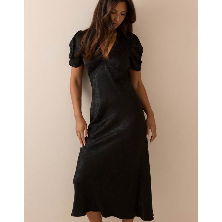 Nobody's Child Jacquard floral satin nicolette midi dress in black