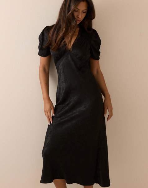 Nobody's Child Jacquard floral satin nicolette midi dress in black - view 1