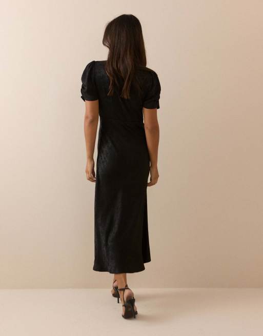 Nobody's Child Jacquard floral satin nicolette midi dress in black, 2 of 5