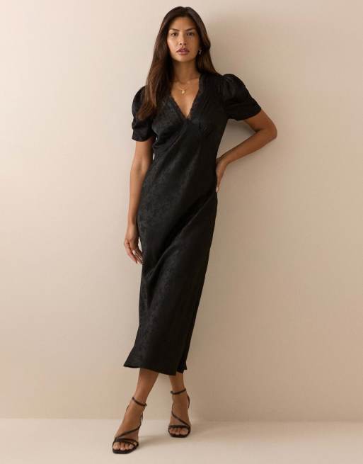 Nobody's Child Jacquard floral satin nicolette midi dress in black, 5 of 5
