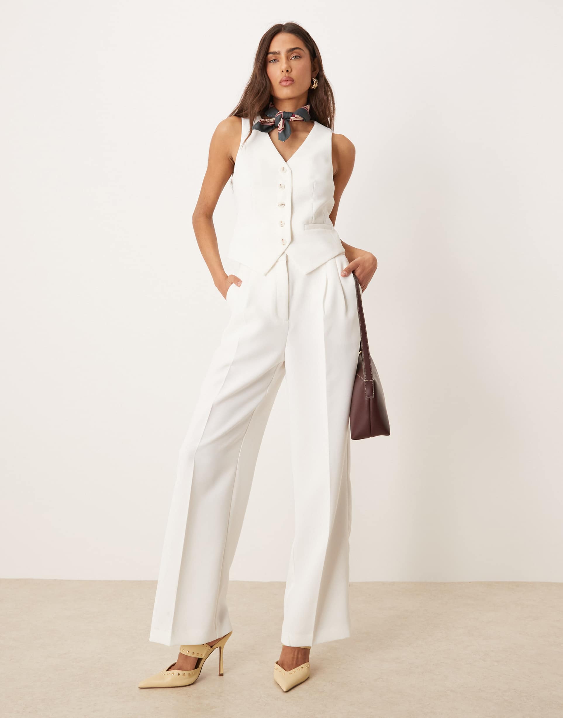 nobody's child jax crepe wide leg tailored pants in white - part of a set