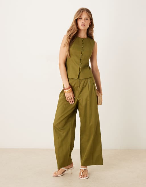 Nobody's Child – Jax – Eleganckie spodnie z szerokimi nogawkami w kolorze khaki, część zestawu