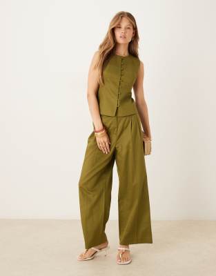 Nobody's Child - Jax - Elegante Hose in Khaki mit weitem Bein, Kombiteil-Grün