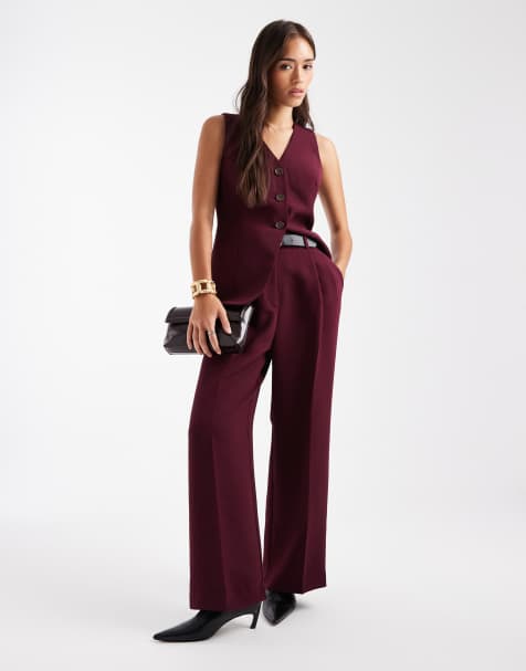 Nobody's Child Jax tailored wide leg trousers co-ord in burgundy - view 1