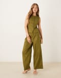 [Nobody's Child] Nobody's Child Jax wide leg tailored pants in khaki (part of a set)-Green 12 KHAKI