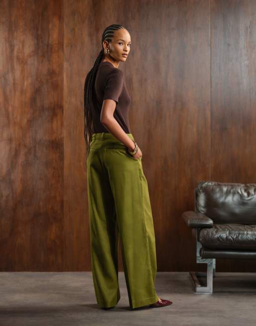 Nobody's Child Jax wide leg tailored trousers co-ord in khaki | ASOS