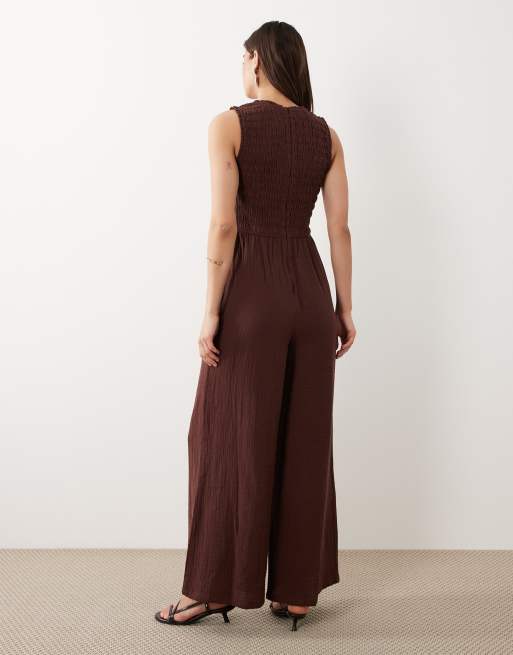 Nobody's Child - Jayda - Combinaison ample en coton avec col V et corsage froncé - Chocolat, 4 de 4