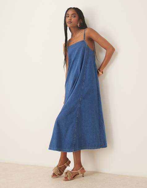Nobody's Child - Jazmine - Robe évasée mi-longue en denim - Bleu moyen - view 1
