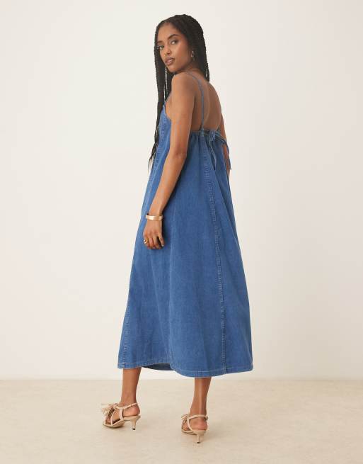 Nobody's Child - Jazmine - Robe évasée mi-longue en denim - Bleu moyen, 3 de 4