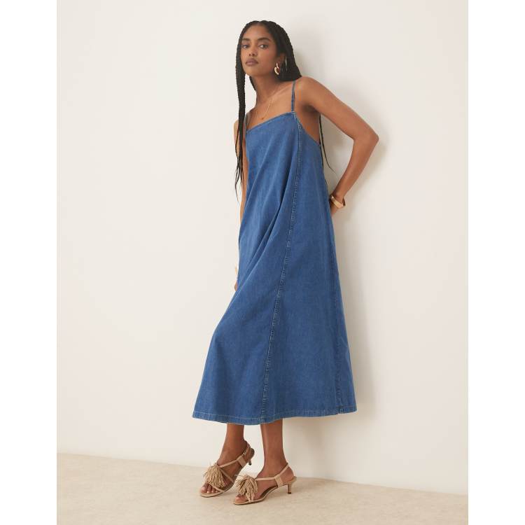 Nobody's Child Jazmine trapeze denim midi dress in mid blue | ASOS