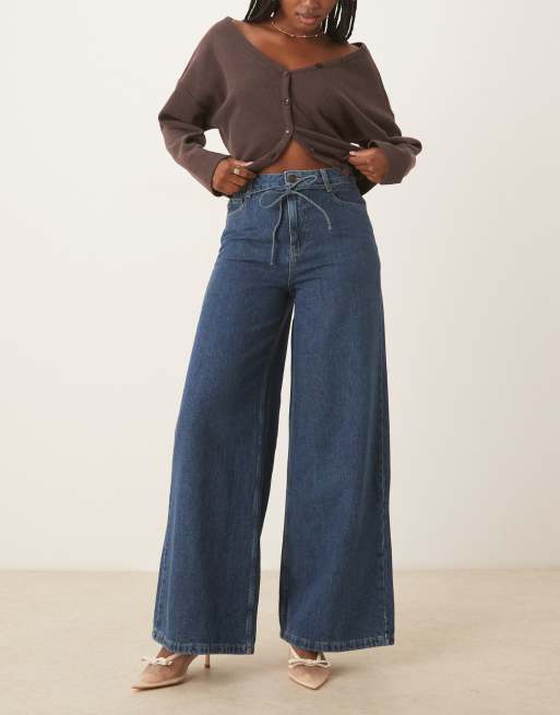 Nobody's Child - Jeans a fondo ampio allacciati in vita lavaggio vintage medio