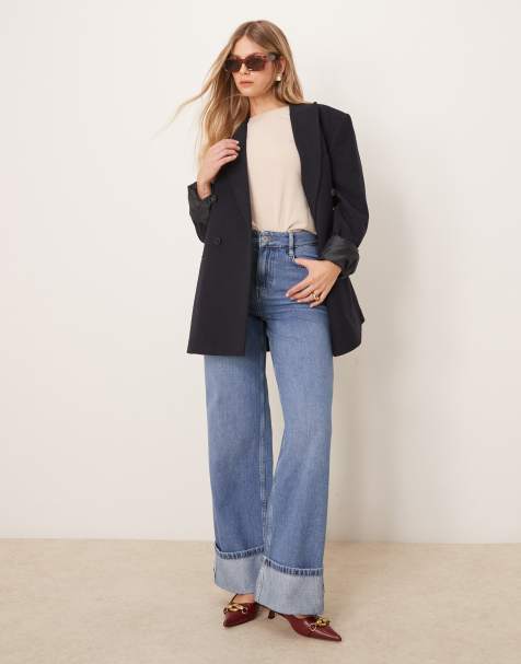 Nobody's Child – Jeans i mellanljus tvätt med uppvikt kant och vida ben - view 1