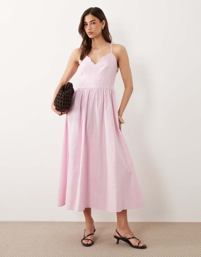 Nobody's Child Jenna cotton v-neck scallop edge cross back midi
