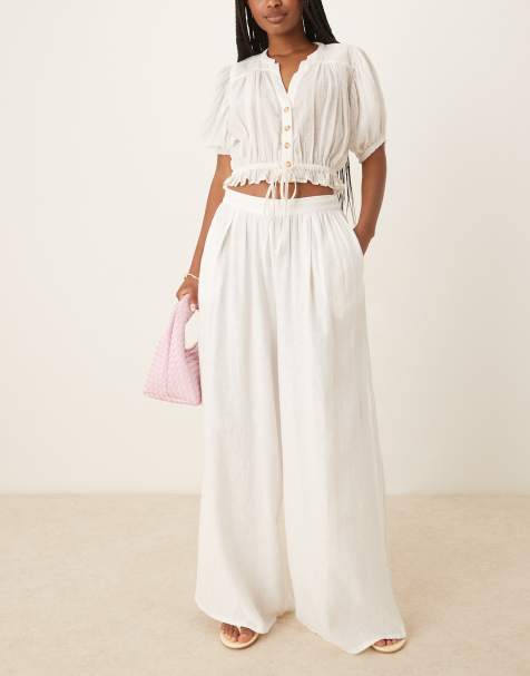 Nobody's Child Jerrow linen wide leg trousers in white - view 1
