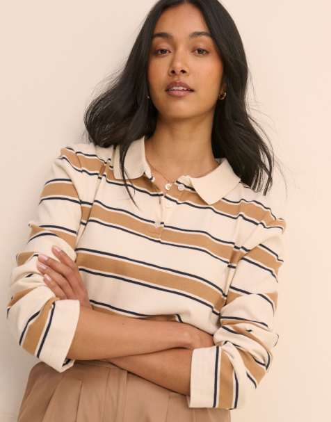 Nobody's Child jersey polo top in wide mustard stripes - view 1