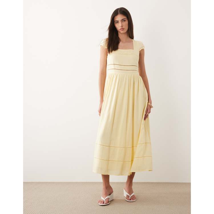Nobody's Child Jessy linen blend square neck cap sleeve broderie