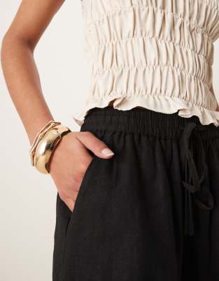 NOBODY'S CHILD JET LINEN MIX SHORTS 