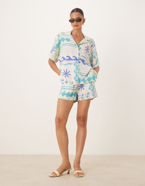 Nobody's Child - Jet - Linnen co-ord set in wit en blauw - view 1