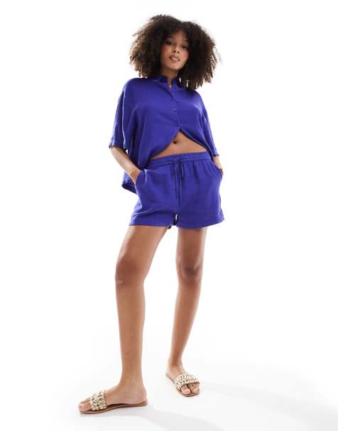 Nobody's Child - Jet - Short van linnenmix in blauw, deel van co-ord set - view 1