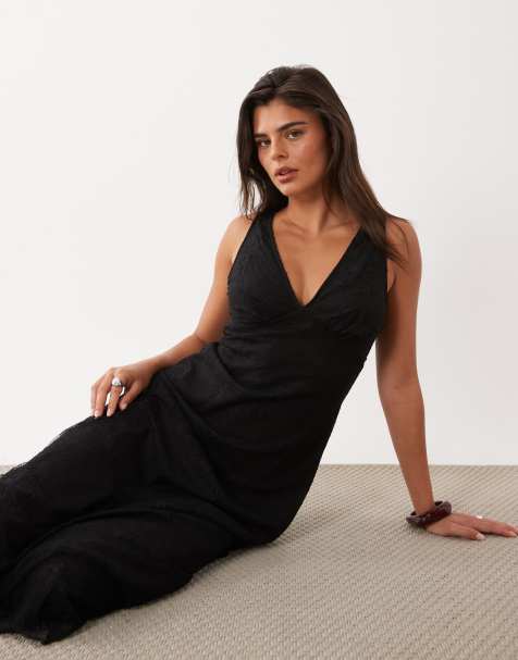 Nobody's Child Joey lace overlay plunge neck slip midi dress in black - view 1