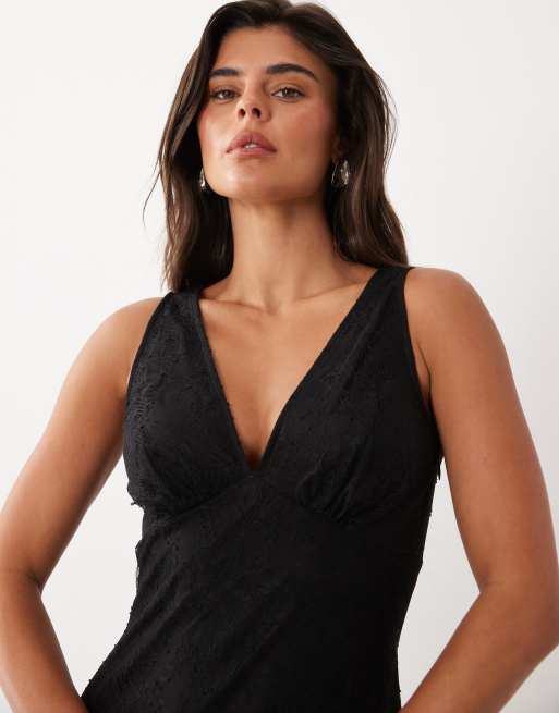 Nobody's Child Joey vestito midi sottoveste nero con inserto in pizzo e scollo profondo, 2 di 4
