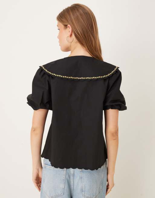 Nobody's Child - Joplin - Blouse à manches bouffantes et col brodé - Noir, 4 de 4