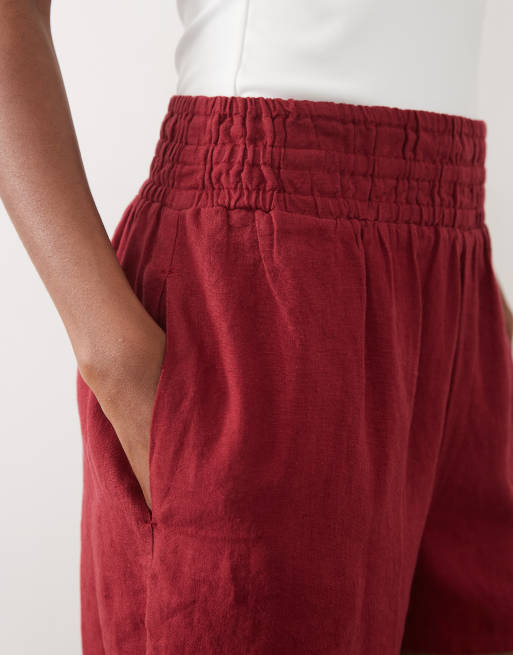 Nobody's Child Joppa linen blend elastic waist shorts in deep red, 3 of 5