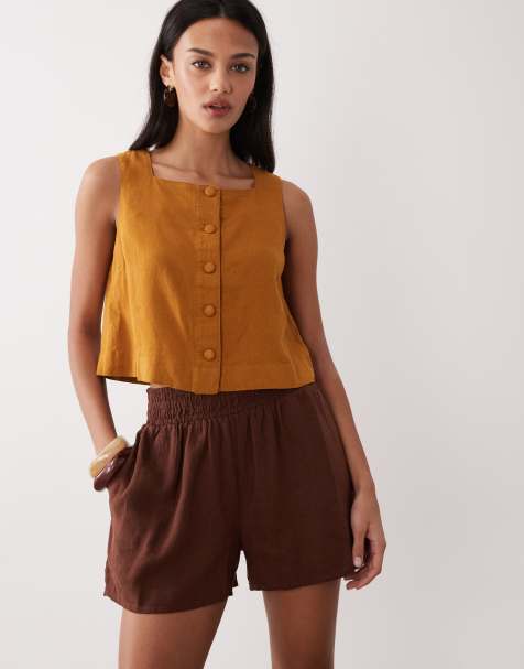 Nobody's Child Joppa linen blend elasticated waist short co-ord in chocolate - view 1