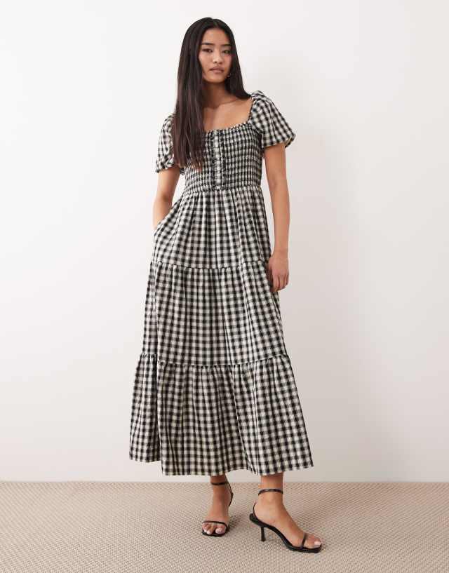 Nobody's Child Joss square neck puff sleeve tiered skirt midi
