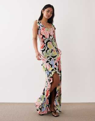 Nobody's Child - Juniper - Midaxi-Trägerkleid für besondere Anlässe in Schwarz mit Blumenmuster-Bunt