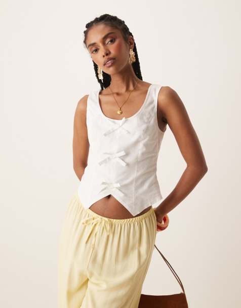 Nobody's Child - Justina - Gilet bianco con fiocchi in lino - view 1