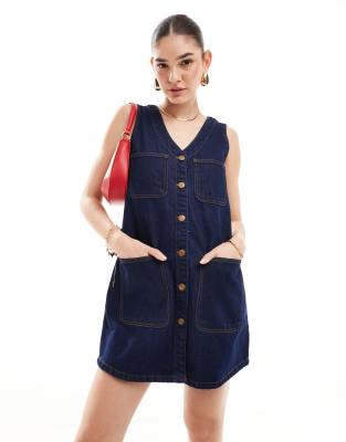 Nobody's Child Kacey Pinny Mini Dress In Blue