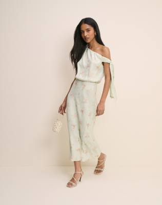 Nobody's Child Kavita Satin One-shoulder Draped Midi Dress In White