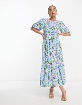 Y.A.S printed shirt midi dress in green and lilac florals | ASOS