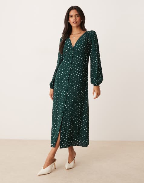 Nobody's Child Kennedy v-neck midi dress in green polka dots - view 1