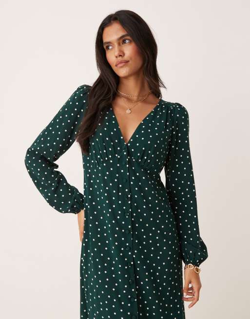 Nobody's Child Kennedy v-neck midi dress in green spot, 3 of 4