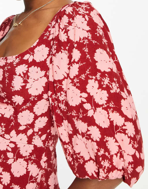 Nobody's Child – Kenya – Midikleid in Rot mit Puffärmeln und Blumenmuster, 3 von 4