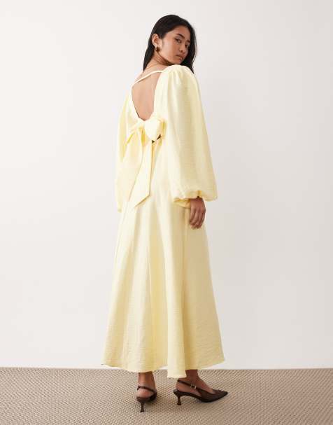 Nobody's Child Keya occasion bow detail open back midi dress in yellow - view 1