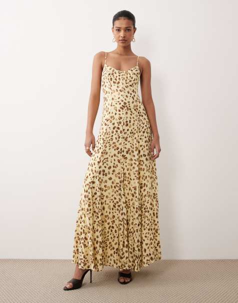 Nobody's Child Kiki cami open tie back maxi dress in yellow blurred leopard print