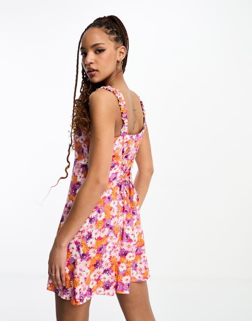 Nobody's Child Kitty tie back mini dress in purple and orange