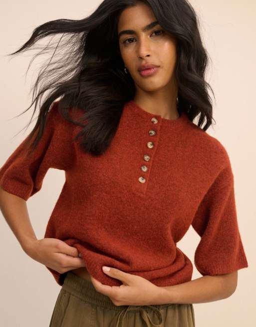 Nobody's Child Knitted button down top in brown, 4 of 5