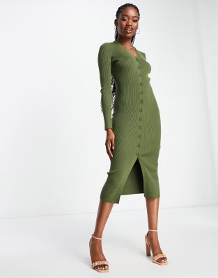 Nobody's Child Knitted Dress In Olive Green | ModeSens